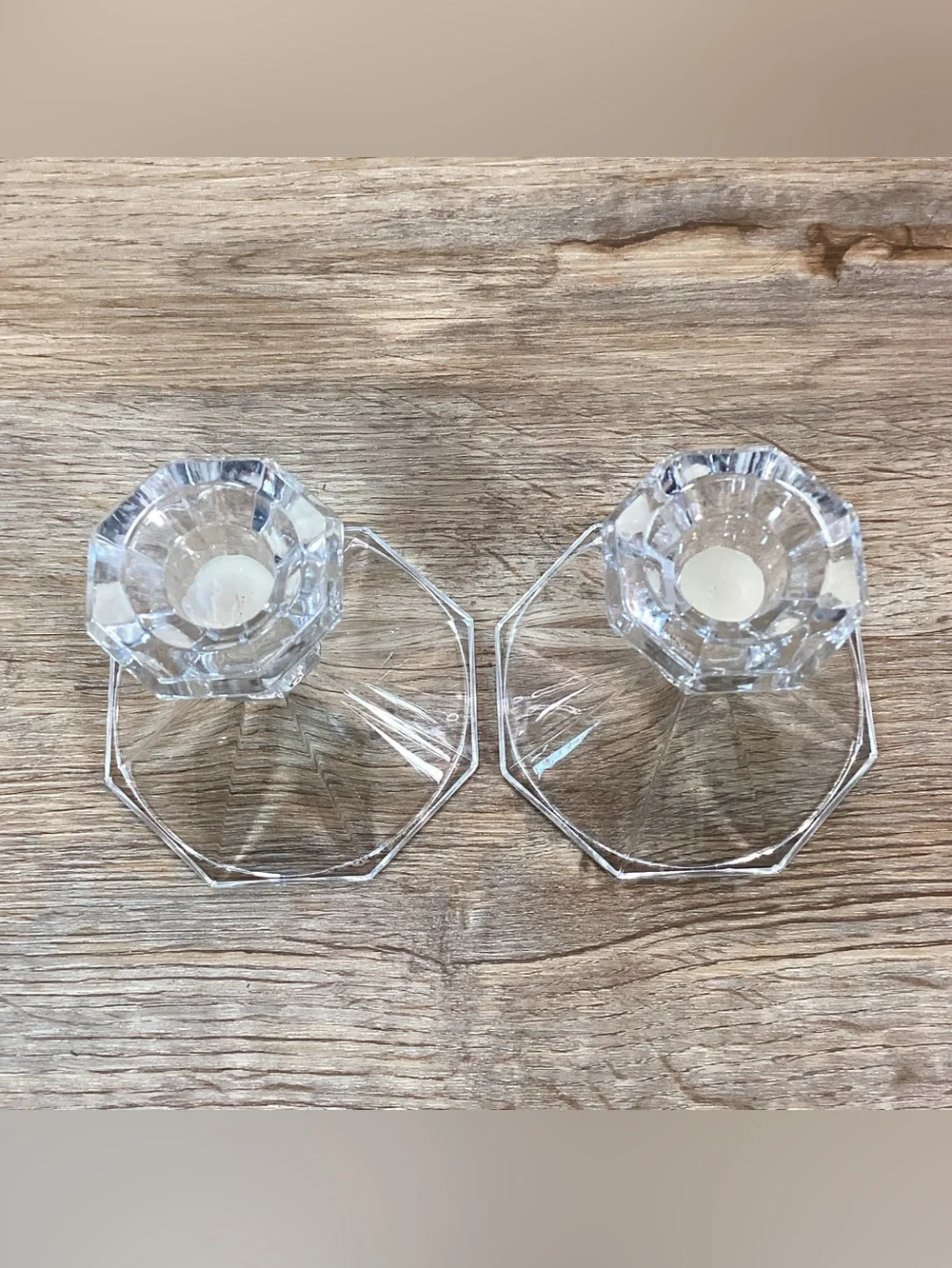 Pair Glass Candlestick Holders with Holiday Candle Rings